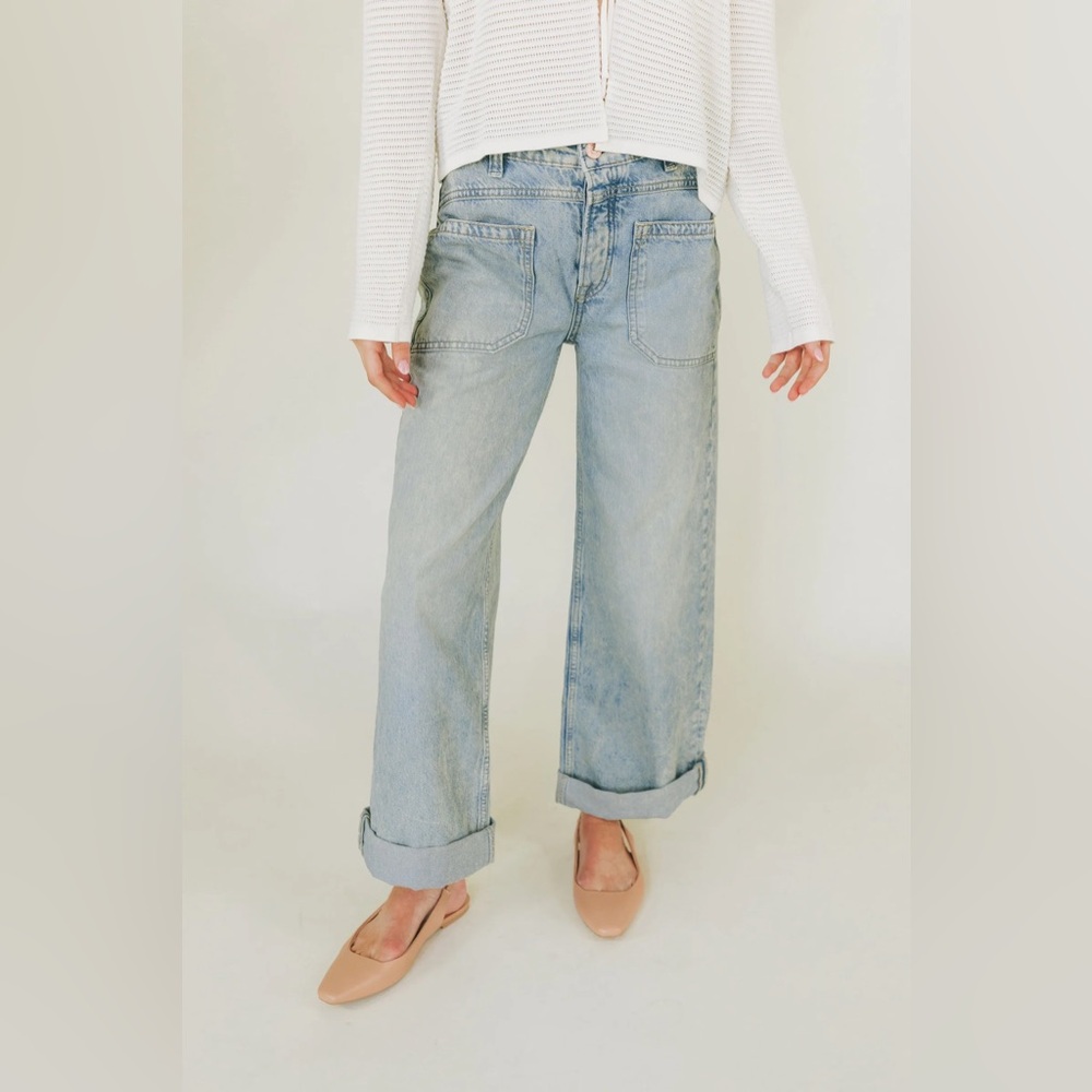 NWT Free People Palmer Wide Leg Cuffed Jeans Denim Sz 28 - Picture 3 of 14